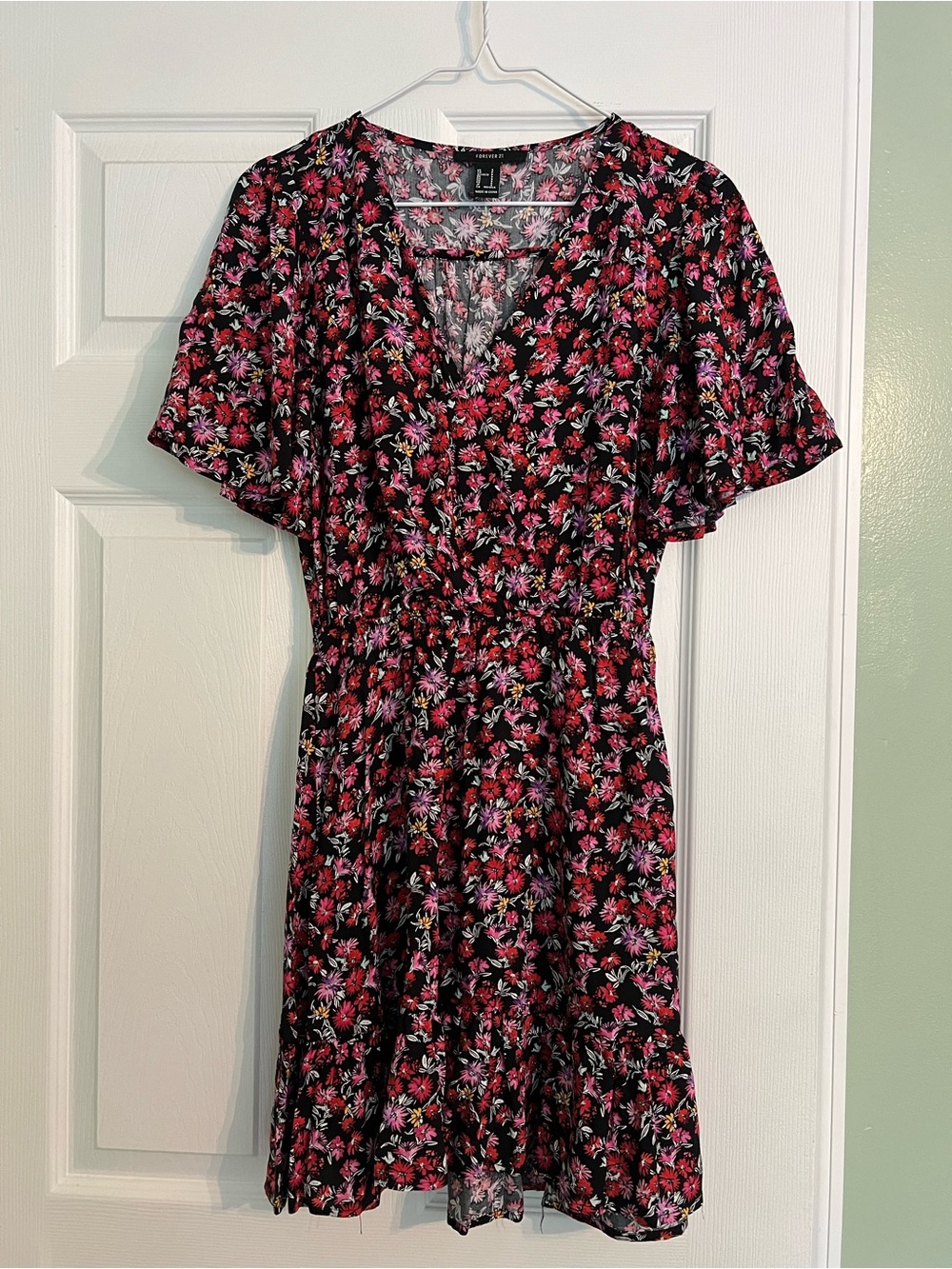 Forever 21 Black Mini Dress with Pink & Red Floral Print